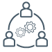 Gray collaboration Icon of people with gears in center
